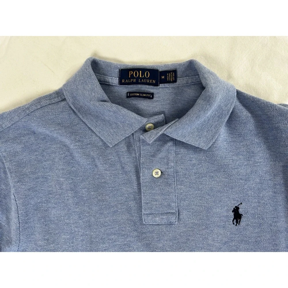 Polo Ralph Lauren Polo Shirt Men's Med Blue Long Sleeve Custom Fit 100% Cotton